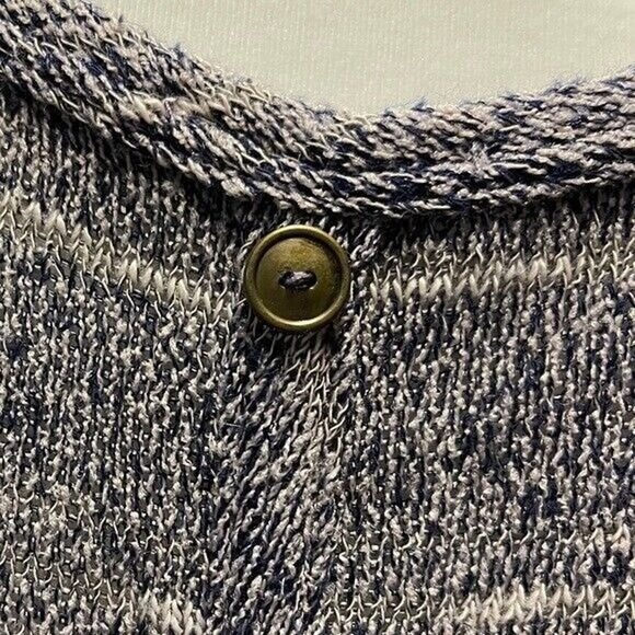 Charming Charlie Size M 3/4 Sleeve Sweater Navy Gray Stripes Back Button Detail - Picture 3 of 6